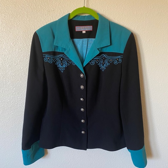 Double D Ranch Jackets & Blazers - Vintage Double D Ranch Black and Turquoise Blazer